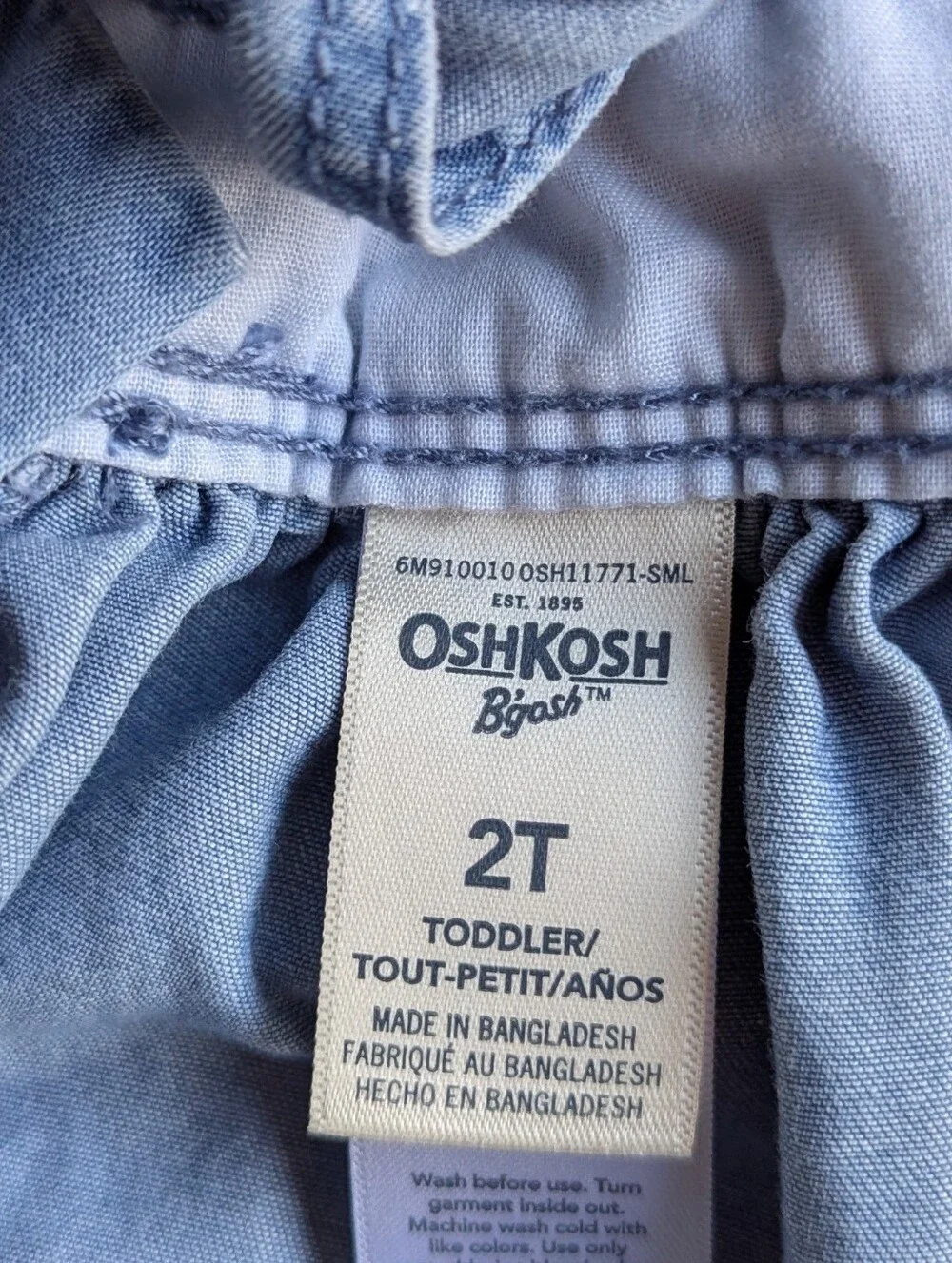 OshKosh B'gosh Girls' Blue Denim Floral Overall Dress 2T Toddler 100% Cotton